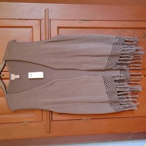 New NWT Chico's Polly Fringe Vest Size 3 Texas Taupe 570148647